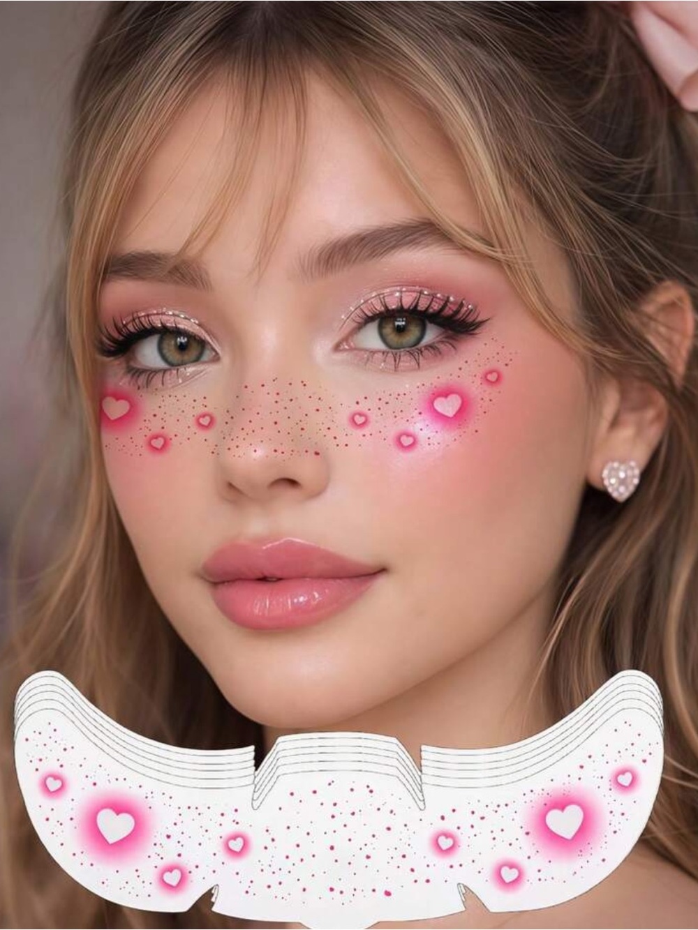 6 Sheet Pink Freckles Face Tattoo Waterproof Y2K Temporary Tattoos Pink Heart